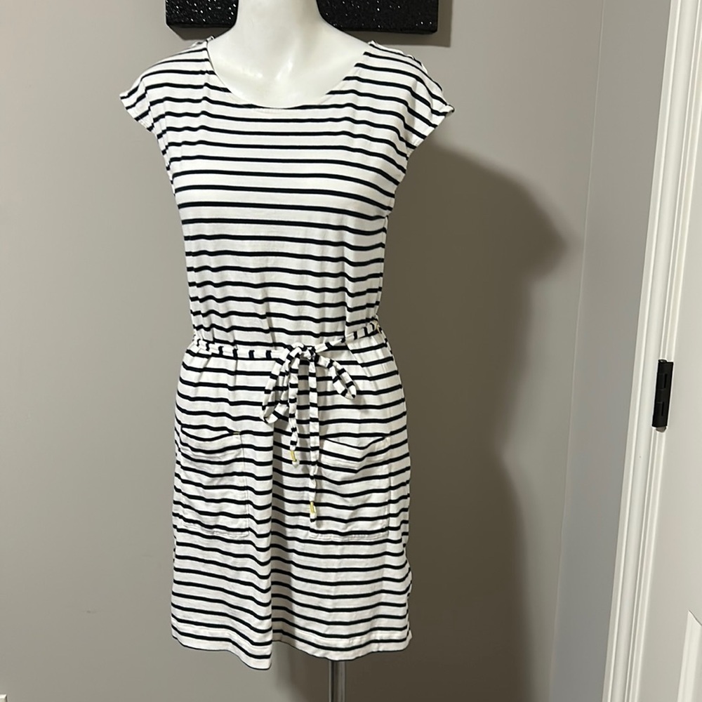 BODEN Adriana Tunic Sail Multi Black White Stripe Dress Pullover Beach size M